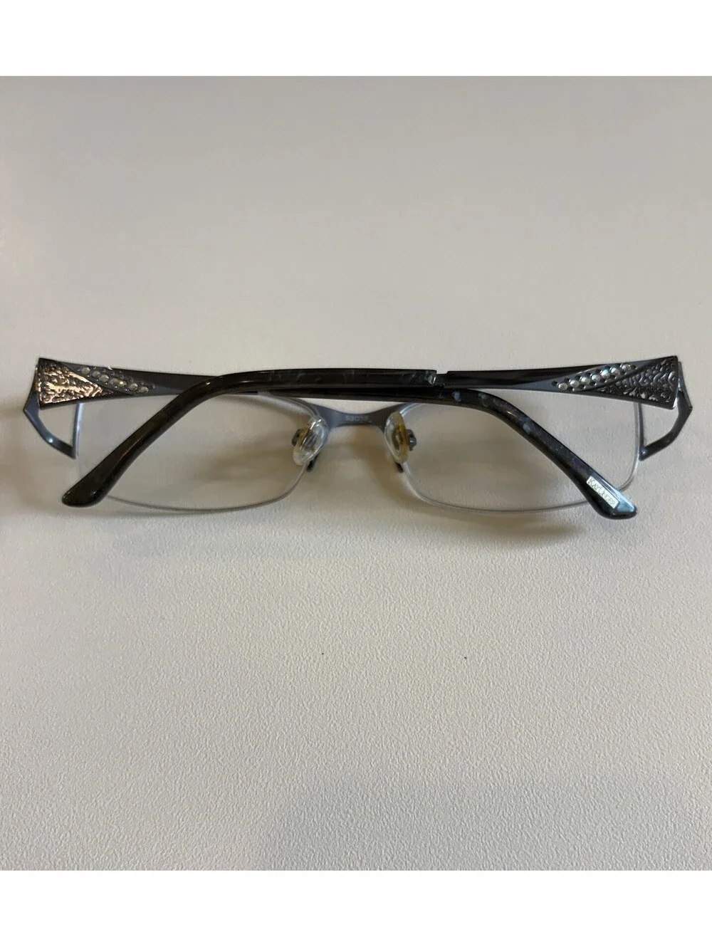 Kay Unger K164 GUN Semi-Rimless Eyeglasses Frame Grey Rhinestone 53-18-135